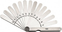 Starrett - Feeler Gage Sets; Maximum Thickness (Decimal Inch): 0.0015 ; Minimum Thickness (Decimal Inch): 0.2000 ; Number of Leaves: 13 ; Material: Stainless Steel ; Leaf Length (Inch): 4-1/2 ; Width (Inch): 1/2 - Exact Tooling