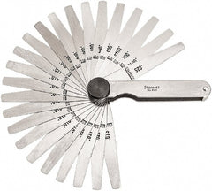 Starrett - Feeler Gage Sets; Maximum Thickness (Decimal Inch): 0.0015 ; Minimum Thickness (Decimal Inch): 0.0250 ; Number of Leaves: 26 ; Material: Stainless Steel ; Leaf Length (Inch): 3-1/32 ; Width (Inch): 1/2 - Exact Tooling