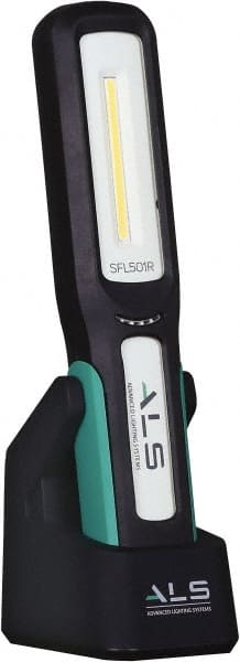 Advanced Lighting Systems - 3 Volt, Black & Turquoise Straight Folding Work Light - 500 Lumens, Rechargeable Battery, LED Lamp - Exact Tooling