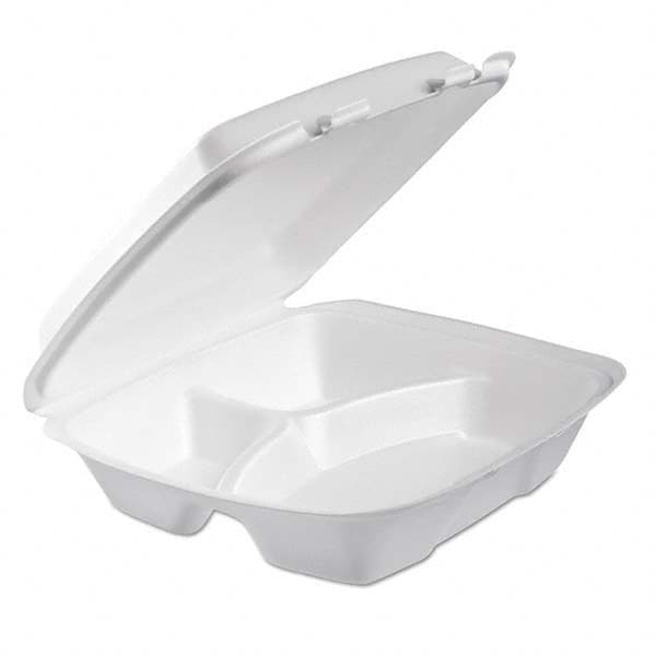 DART - Foam Hinged Lid Container, 3-Comp, 9 x 9 2/5 x 3, White, 100/Bag, 2 Bag/Carton - Exact Tooling