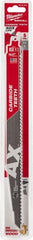 Milwaukee Tool - 12" Long x 1" Thick, Carbide Reciprocating Saw Blade - Tapered Profile, 5 TPI, Toothed Edge, Universal Shank - Exact Tooling