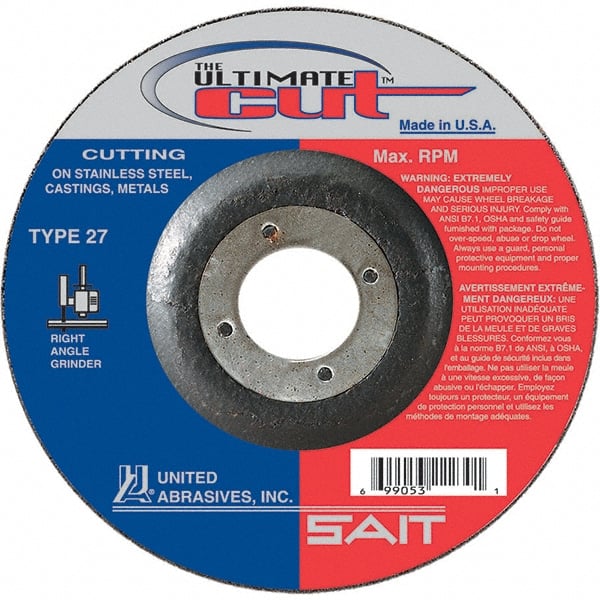 Sait - 6" Wheel Diam, 7/8" Arbor Hole, Type 27 Depressed Center Wheel - Coarse Grade, Ceramic, 10,200 Max RPM - Exact Tooling