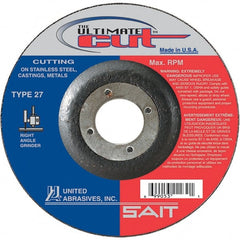 Sait - 5" Wheel Diam, 7/8" Arbor Hole, Type 27 Depressed Center Wheel - Coarse Grade, Ceramic, 12,200 Max RPM - Exact Tooling