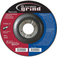 Sait - 4-1/2" Wheel Diam, 1/4" Wheel Thickness, 7/8" Arbor Hole, Type 27 Depressed Center Wheel - Coarse Grade, Zirconia Alumina, 13,300 Max RPM - Exact Tooling