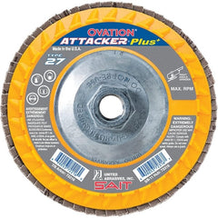 Sait - 80 Grit, 4-1/2" Disc Diam, 5/8-11 Center Hole, Type 27 Zirconia Alumina Flap Disc - 13,300 Max RPM, Plastic Backing, Arbor Attaching System, Coated - Exact Tooling