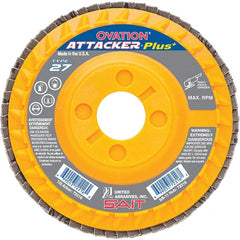 Sait - 40 Grit, 4-1/2" Disc Diam, 7/8" Center Hole, Type 27 Zirconia Alumina Flap Disc - 13,300 Max RPM, Plastic Backing, Arbor Attaching System, Coated - Exact Tooling