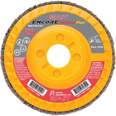Sait - 36 Grit, 4-1/2" Disc Diam, 7/8" Center Hole, Type 29 Ceramic Flap Disc - 13,300 Max RPM, Plastic Backing, Arbor Attaching System, Coated - Exact Tooling