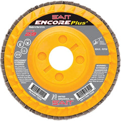 Sait - 36 Grit, 4-1/2" Disc Diam, 7/8" Center Hole, Type 29 Zirconia Alumina Flap Disc - 13,300 Max RPM, Plastic Backing, Arbor Attaching System, Coated - Exact Tooling
