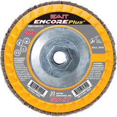 Sait - 60 Grit, 4-1/2" Disc Diam, 5/8-11 Center Hole, Type 29 Zirconia Alumina Flap Disc - 13,300 Max RPM, Plastic Backing, Arbor Attaching System, Coated - Exact Tooling