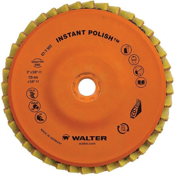WALTER Surface Technologies - 5" Disc Diam, 5/8-11 Center Hole, Type 27 Aluminum Oxide Flap Disc - 7,300 Max RPM, Cloth Backing, Arbor Attaching System, Non-Woven - Exact Tooling