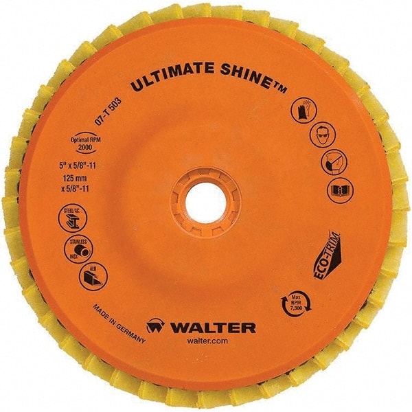 WALTER Surface Technologies - 5" Disc Diam, 5/8-11 Center Hole, Type 27 Aluminum Oxide Flap Disc - 7,300 Max RPM, Cloth Backing, Arbor Attaching System, Non-Woven - Exact Tooling