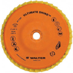 WALTER Surface Technologies - 5" Disc Diam, 5/8-11 Center Hole, Type 27 Aluminum Oxide Flap Disc - 7,300 Max RPM, Cloth Backing, Arbor Attaching System, Non-Woven - Exact Tooling