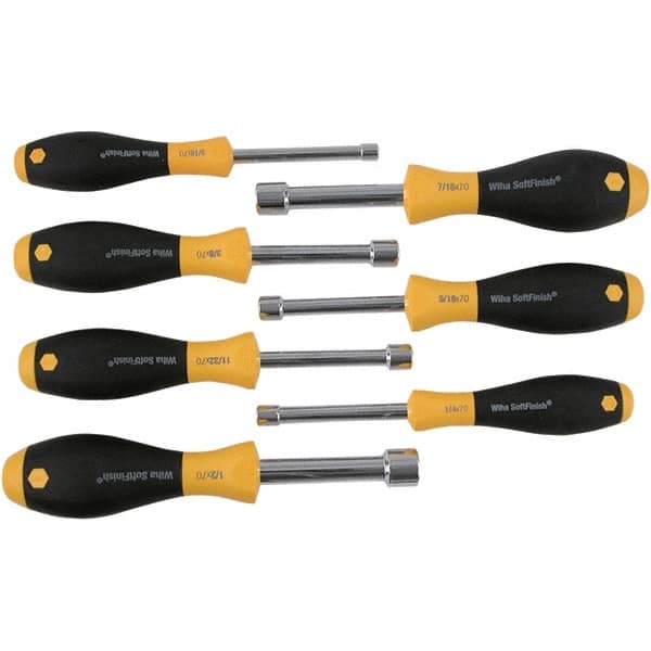 Wiha - 7 Piece, 3/16 to 1/2" Nut Driver Set - Hollow Shaft, Cushion Grip Handle - Exact Tooling