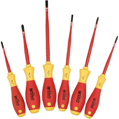 Wiha - 6 Piece Slotted, Phillips & Square Screwdriver Set - Bit Sizes: Philips #1 & #2, Comes in Box - Exact Tooling