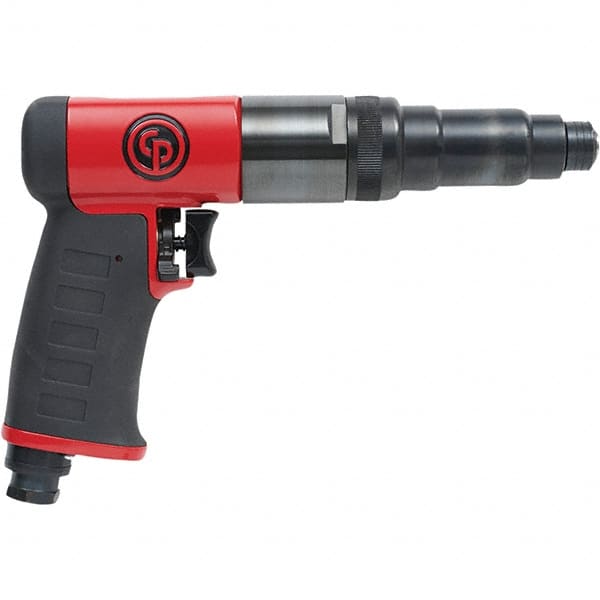 Chicago Pneumatic - 1/4" Bit Holder, 800 RPM, Pistol Grip Handle Air Screwdriver - 7.4 to 14.8 Ft/Lb Torque, 1/4" Inlet, 28.4 CFM - Exact Tooling