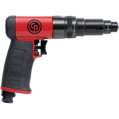 Chicago Pneumatic - 1/4" Bit Holder, 1,900 RPM, Pistol Grip Handle Air Screwdriver - 0.3 to 3.8 Ft/Lb Torque, 1/4" Inlet, 28.2 CFM - Exact Tooling