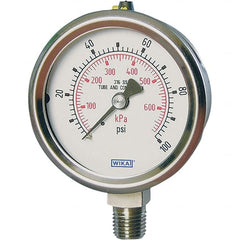 Wika - 4" Dial, 1/4 Thread, -1-10 Scale Range, Pressure Gauge - Lower Connection Mount, Accurate to 1% of Scale - Exact Tooling