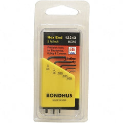Bondhus - 5 Piece, L-Key Hex Key Set - .028 to 5/64" Range, Protanium Steel - Exact Tooling
