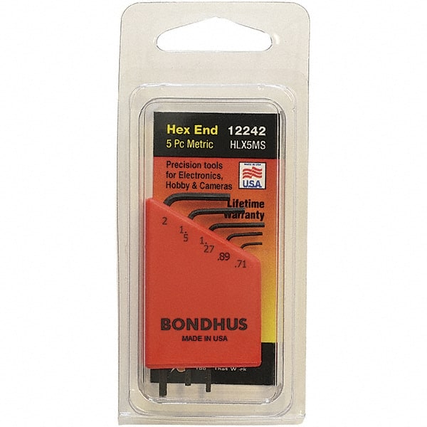 Bondhus - 5 Piece, L-Key Hex Key Set - 0.71 to 2mm Range, Protanium Steel - Exact Tooling
