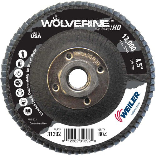 4-1/2″ Vortec Pro High Density Abrasive Flap Disc, Flat, Phenolic Backing, 80Z, 5/8″-11 UNC Nut - Exact Tooling