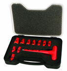 Insulated 1/4" Inch T-Handle Socket Set Includes Socket Sizes: 3/16; 7/32; 1/4; 9/32; 5/16; 11/32; 3/8; 7/16; 1/2; 9/16 and T Handle In Storage Box. 11 Pieces - Exact Tooling