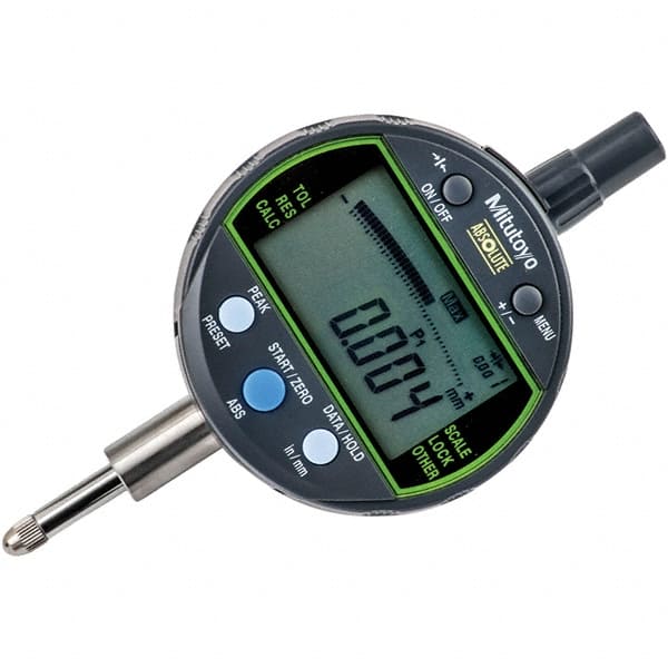 Mitutoyo - 0 to 1/2" Range, 0.00005, 0.0001 & 0.0005" Graduation, Electronic Drop Inidicator - Lug Back, 0.0001" Accuracy, LCD Display, Inch & Metric - Exact Tooling
