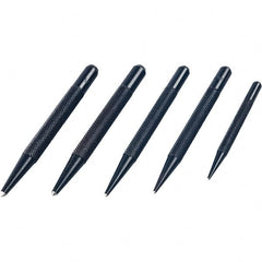 Mitutoyo - 5 Piece, 1/16 to 5/32", Pin Punch Set - Round Shank, Comes in Plastic Sleeve - Exact Tooling