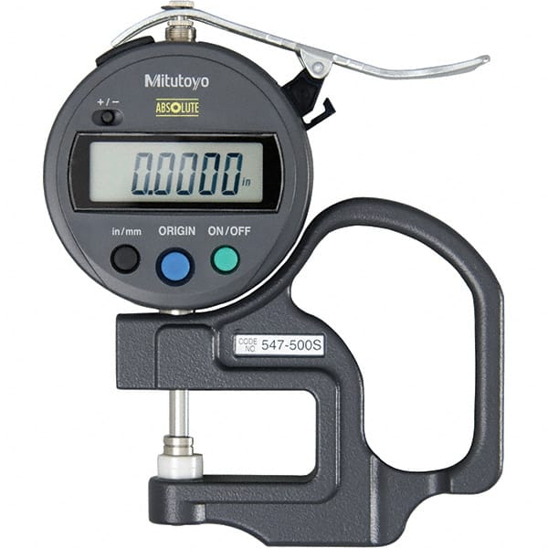 Mitutoyo - 0mm to 12mm Measurement, 0.01mm Resolution Electronic Thickness Gage - Accurate up to 0.001", 1.5 N Measuring Force - Exact Tooling
