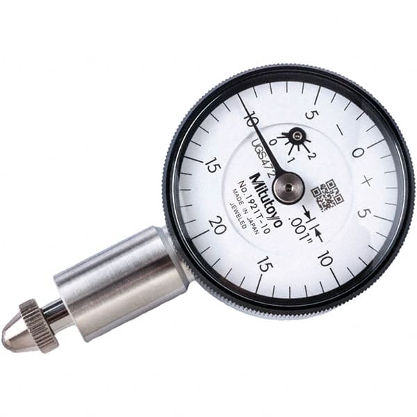 Mitutoyo - 0.1" Range, 0-20-0 Dial Reading, 0.001" Graduation Dial Drop Indicator - 1.22" Dial, 0.04" Range per Revolution, 0.001" Accuracy, Revolution Counter - Exact Tooling