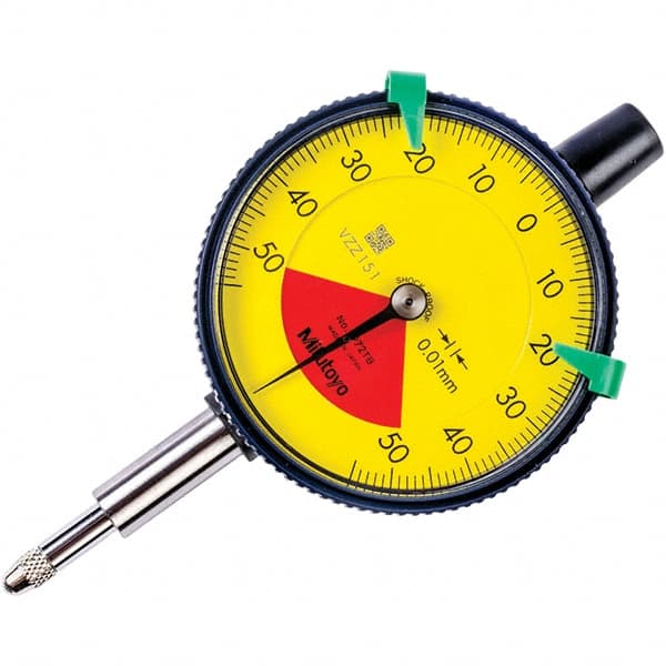 Mitutoyo - 1mm Range, 50-0-50 Dial Reading, 0.01mm Graduation Dial Drop Indicator - 57mm Dial, 1.4mm Range per Revolution, 0.04mm Accuracy - Exact Tooling