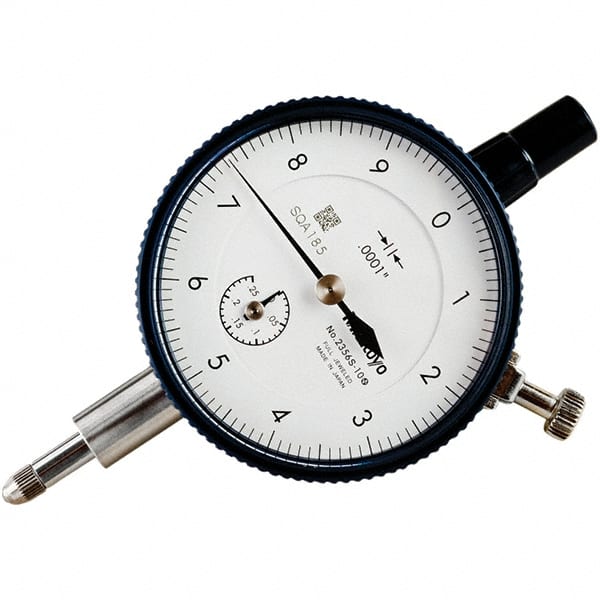 Mitutoyo - 1/4" Range, 0-10 Dial Reading, 0.0001" Graduation Dial Drop Indicator - 57mm Dial, 0.01" Range per Revolution, 0.0001" Accuracy, Revolution Counter - Exact Tooling