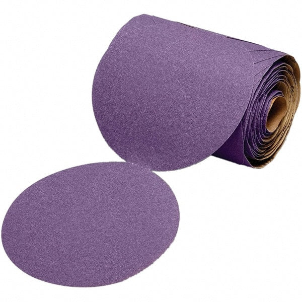 3M - 5" Diam, 400 Grit Ceramic Adhesive PSA Disc - Super Fine Grade, Purple, Polyester Backing, Flexible, 12,000 Max RPM, Use with Random Orbital Sanders - Exact Tooling