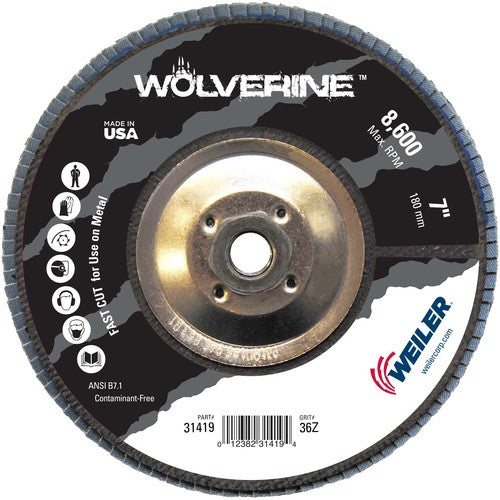 7″ Vortec Pro Abrasive Flap Disc, Flat, Phenolic Backing, 36Z, 5/8″-11 UNC Nut - Exact Tooling