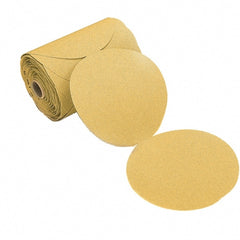 Mirka - 6" Diam, 150 Grit Aluminum Oxide Adhesive PSA Disc - Gold, C Weighted Backing, Flexible, 12,000 Max RPM, Use with Random Orbital Sanders - Exact Tooling