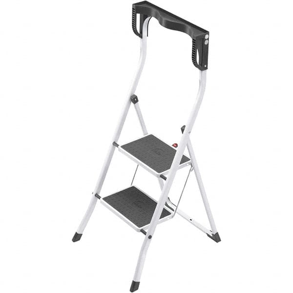 Hailo - 2 Steps, 3' 6" High, EN14183 Rating, Tubular Steel Step Ladder - 330 Lb Capacity, 18-29/32" Base Width - Exact Tooling