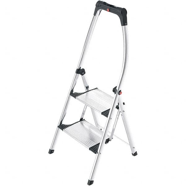 Hailo - 2 Steps, 3' 9" High, EN14183 Rating, Aluminum Step Ladder - 330 Lb Capacity, 20-15/32" Base Width - Exact Tooling
