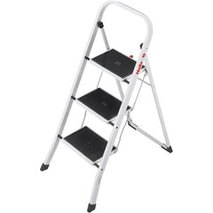 Hailo - 3 Steps, 3' 5" High, EN14183 Rating, Tubular Steel Step Ladder - 330 Lb Capacity, 18-1/2" Base Width - Exact Tooling