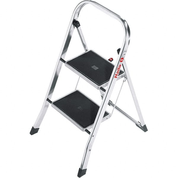 Hailo - 2 Steps, 2' 7" High, EN14183 Rating, Aluminum Step Ladder - 330 Lb Capacity, 18-1/2" Base Width - Exact Tooling
