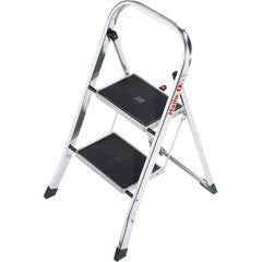 Hailo - 2 Steps, 2' 7" High, EN14183 Rating, Aluminum Step Ladder - 330 Lb Capacity, 18-1/2" Base Width - Exact Tooling