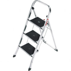 Hailo - 3 Steps, 3' 4" High, EN14183 Rating, Aluminum Step Ladder - 330 Lb Capacity, 18-1/2" Base Width - Exact Tooling