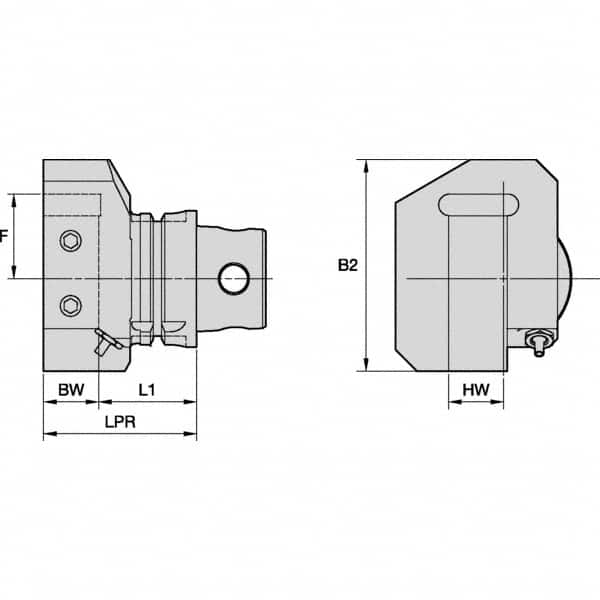 Kennametal - Left Hand Cut, KM4X63 Modular Connection, Square Shank Lathe Modular Clamping Unit - 31.95mm Square Shank Length, 63mm Square Shank Diam, 101.95mm OAL, Through Coolant, Series KM4X63 - Exact Tooling