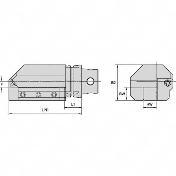 Kennametal - Right Hand Cut, KM4X63 Modular Connection, Square Shank Lathe Modular Clamping Unit - 31.95mm Square Shank Length, 63mm Square Shank Diam, 171.95mm OAL, Through Coolant, Series KM4X63 - Exact Tooling