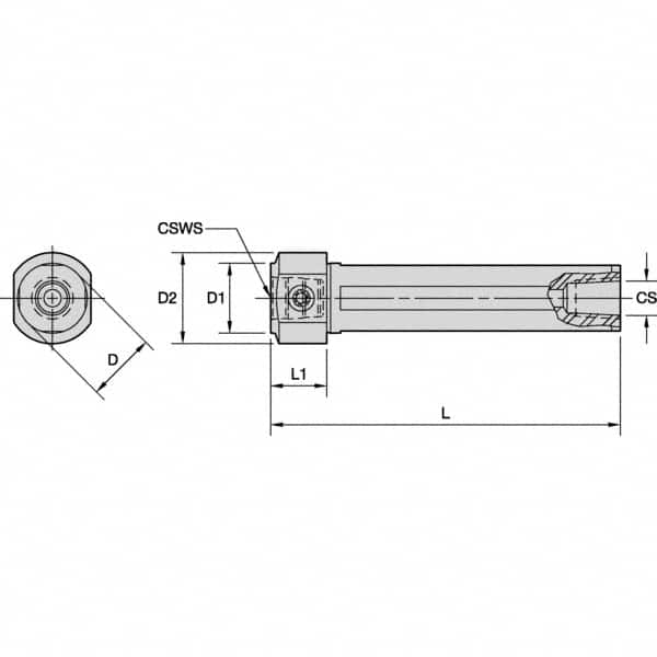 Kennametal - Neutral Cut, KM2520 Modular Connection, Round Shank Lathe Modular Clamping Unit - 65mm Square Shank Length, 20mm Square Shank Diam, 90mm OAL, Through Coolant, Series KM Mini - Exact Tooling