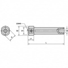 Kennametal - Neutral Cut, KM2520 Modular Connection, Round Shank Lathe Modular Clamping Unit - 65mm Square Shank Length, 3/4" Square Shank Diam, 90mm OAL, Through Coolant, Series KM Mini - Exact Tooling