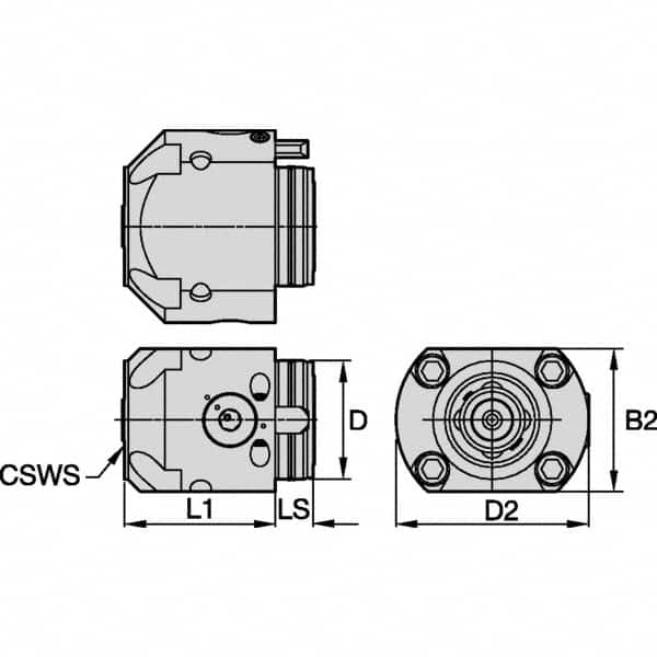 Kennametal - Neutral Cut, KM4X63 Modular Connection, Adapter/Mount Lathe Modular Clamping Unit - 20mm Square Shank Length, 63mm Square Shank Diam, 100mm OAL, Through Coolant, Series KM4X63 - Exact Tooling
