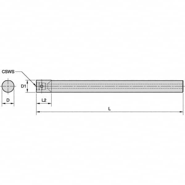 Kennametal - Neutral Cut, KM2016 Modular Connection, Round Shank Lathe Modular Clamping Unit - 217.84mm Square Shank Length, 20mm Square Shank Diam, 242.84mm OAL, Through Coolant, Series KM Micro - Exact Tooling
