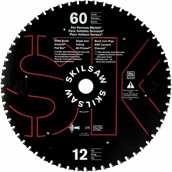 Skilsaw - 12" Diam, 1" Arbor Hole Diam, 60 Tooth Wet & Dry Cut Saw Blade - Carbide-Tipped, Cutoff Action, Standard Round Arbor - Exact Tooling