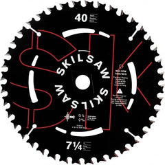 Skilsaw - 7-1/4" Diam, 5/8" Arbor Hole Diam, 40 Tooth Wet & Dry Cut Saw Blade - Carbide-Tipped, Cutoff Action, Diamond Arbor - Exact Tooling