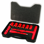 Insulated 3/8" Inch T-Handle Socket Set Includes: 5/16 - 3/4" Sockets and 5" Extension Bar and T Handle in Storage Box. 11 Pieces - Exact Tooling