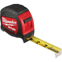 Milwaukee Tool - 25' x 1" Yellow Steel Blade Tape Measure - 1/16" & 1/10' Graduation, Inch Graduation Style, Red/Black Plastic Case - Exact Tooling